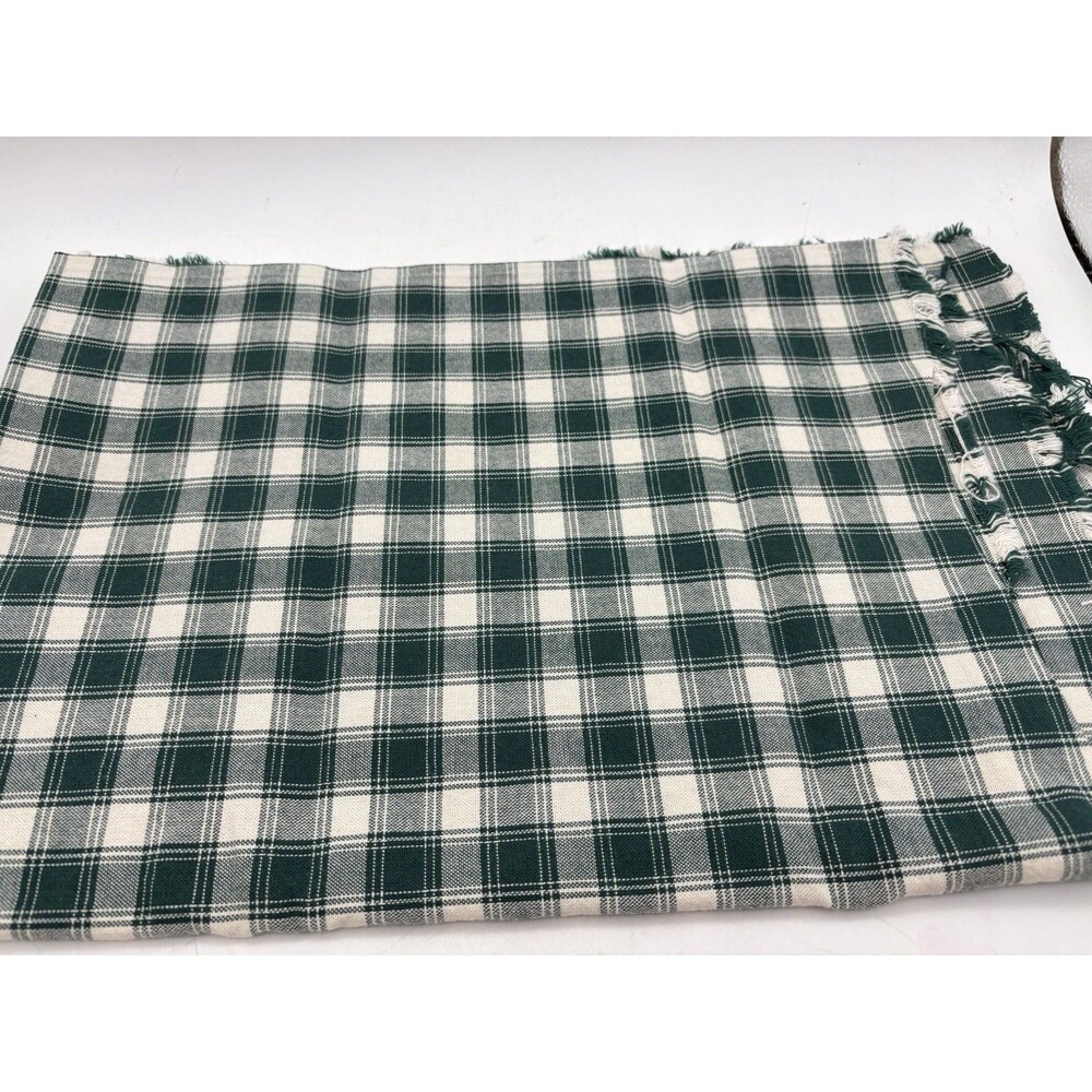 Green Ivory Plaid Woven Fabric 1 Yard Christmas Holiday Sewing Material